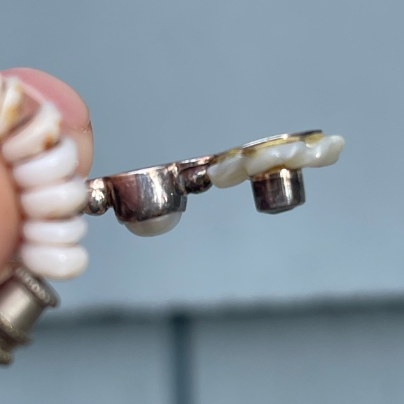 VINTAGE SHELL HEISHI Beads sterling silver flower Pendant NECKLACE vintage pearl - Picture 6 of 16